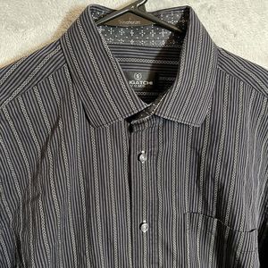 Bugatchi Uomo‎ Mens Large Black Button Up Geometric Striped Long Sleeve Shirt